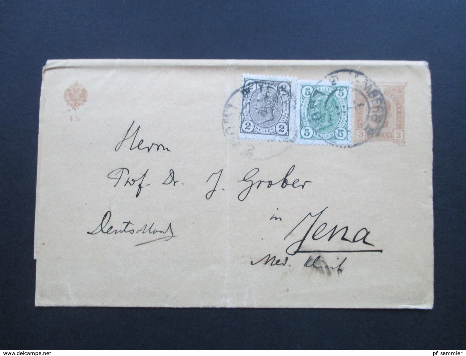 Österreich 1907 Streifband Mit 2 Zusatzfrankaturen Nach Jena. Dreifarben Frankatur!! Prof. Dr. J. Grober - Briefe U. Dokumente