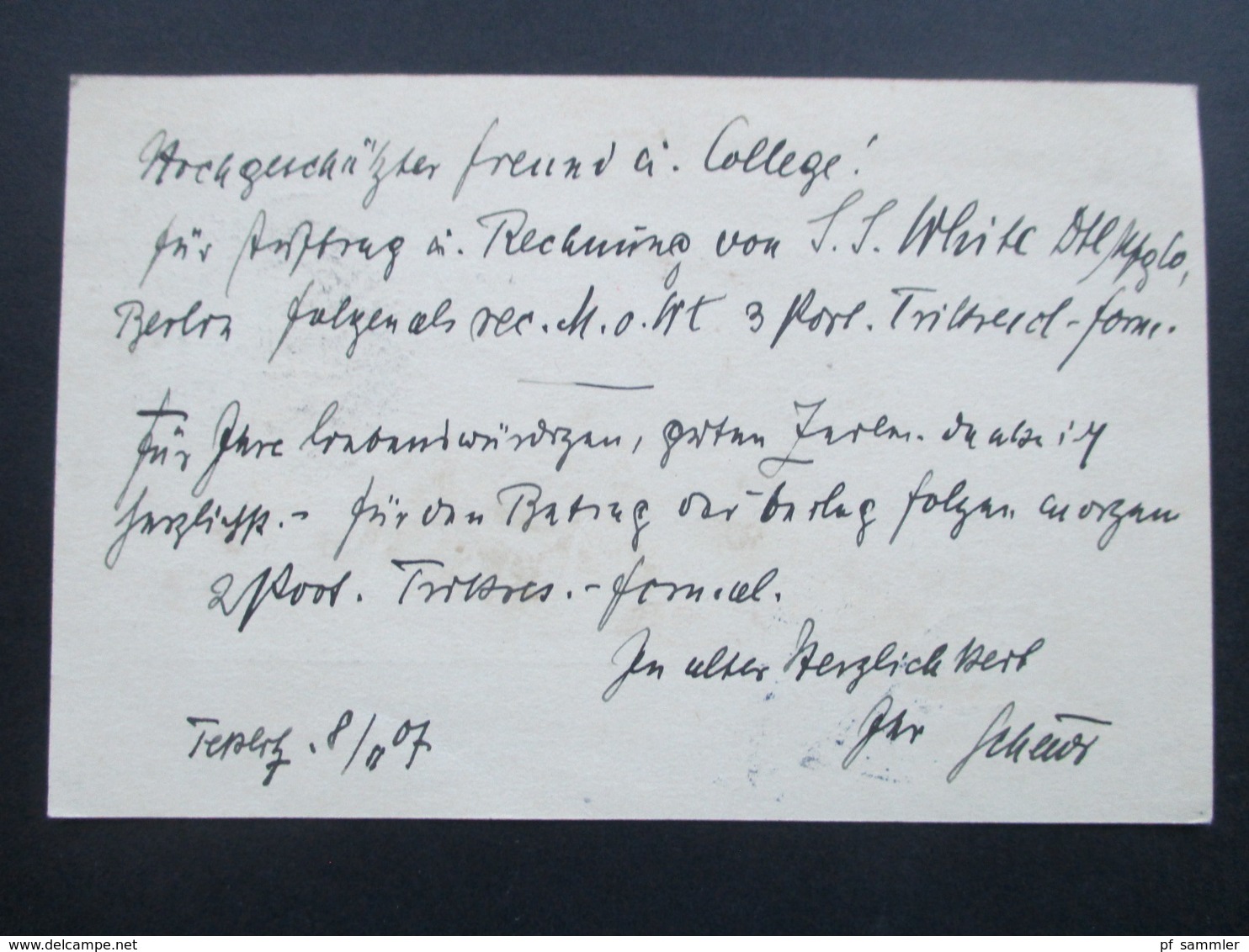 Österreich 1907 Ganzsache Von Teplitz - Schönau 1 Nach Kassel. M.U. Dr. Arthur Scheuer Zahnarzt. Böhmen - Briefe U. Dokumente