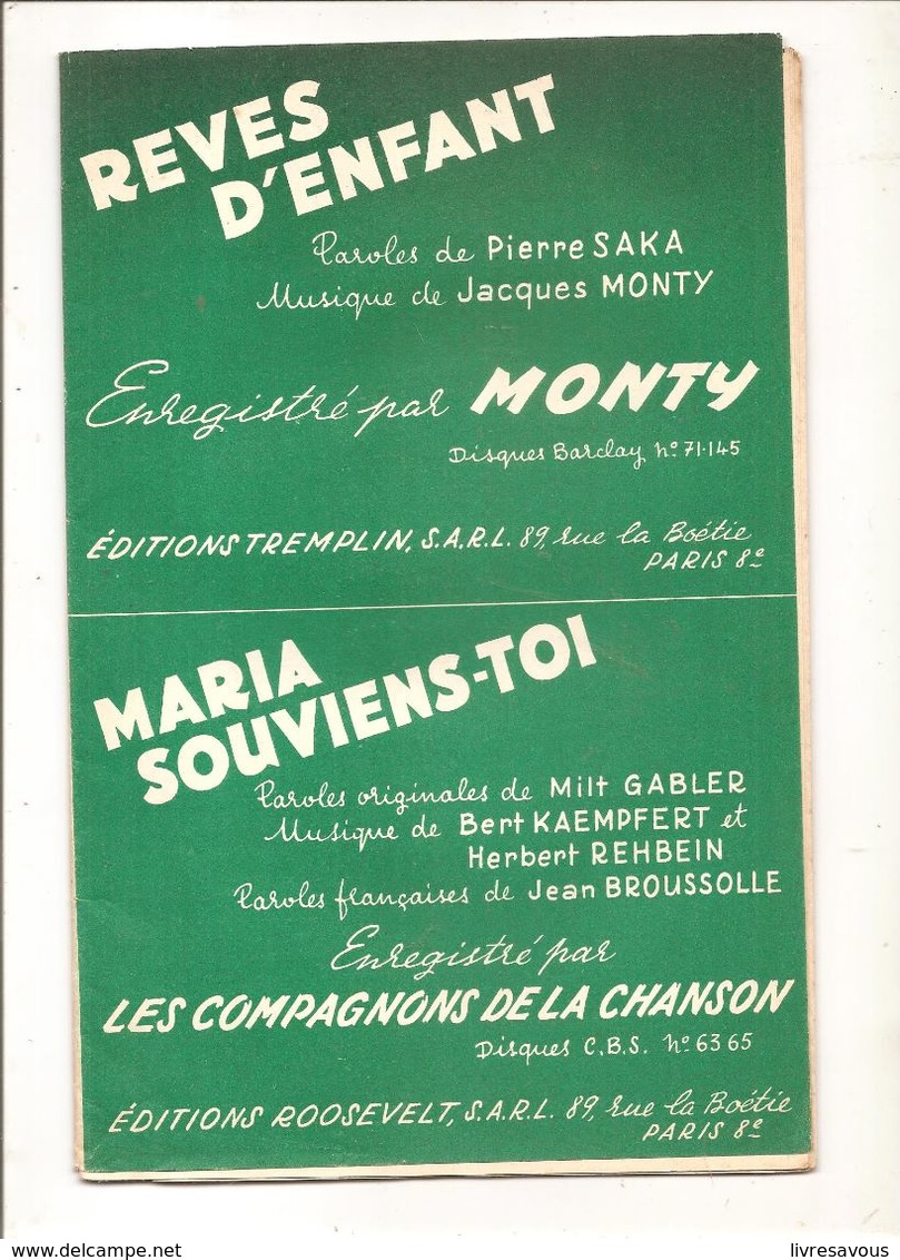 Partitions Editions ROOSEVELT De 1967 Rêves D'enfant Par MONTY - Partitions Musicales Anciennes