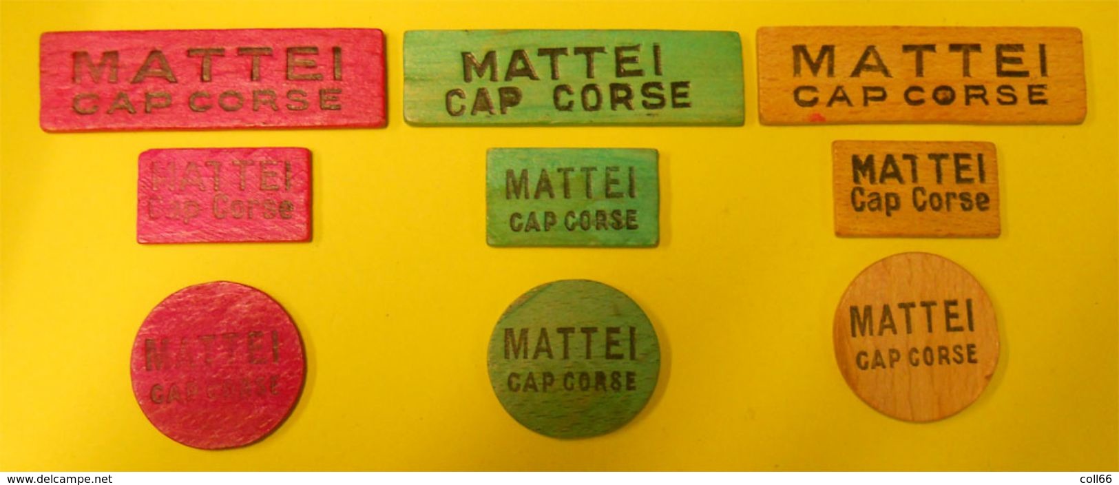 149 Jetons Bois Publicité Mattei Cap Corse Tricolores Pour Jeux Token +91 Vrac Advertasing Vintage - Professionnels / De Société