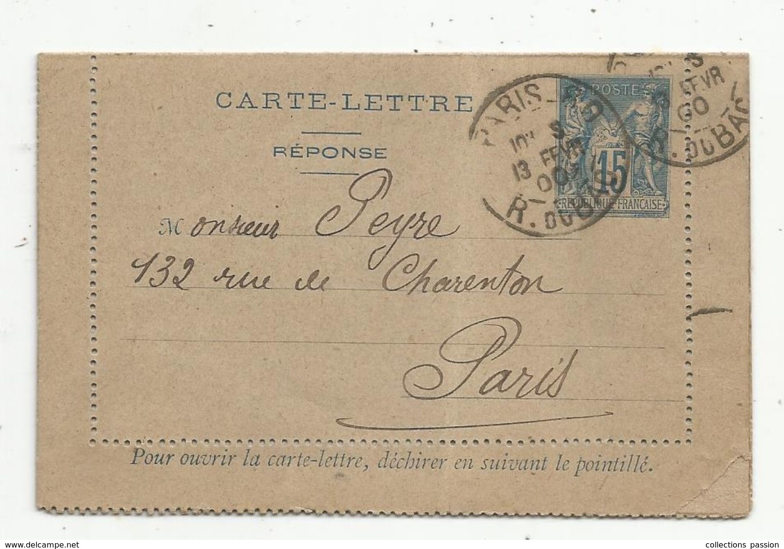 Carte Lettre , 1900 , ENTIER POSTAL , 15 , PARIS 80 , R. DU BAC , PARIS 23 , 2 Scans - Cartes-lettres