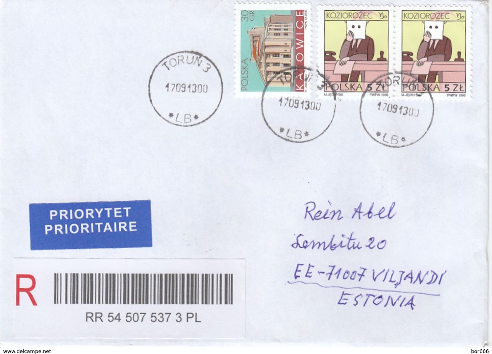 GOOD POLAND " REGISTERED "  Postal Cover To ESTONIA 2013 - Good Stamped: Zodiak ; Architecture - Covers & Documents