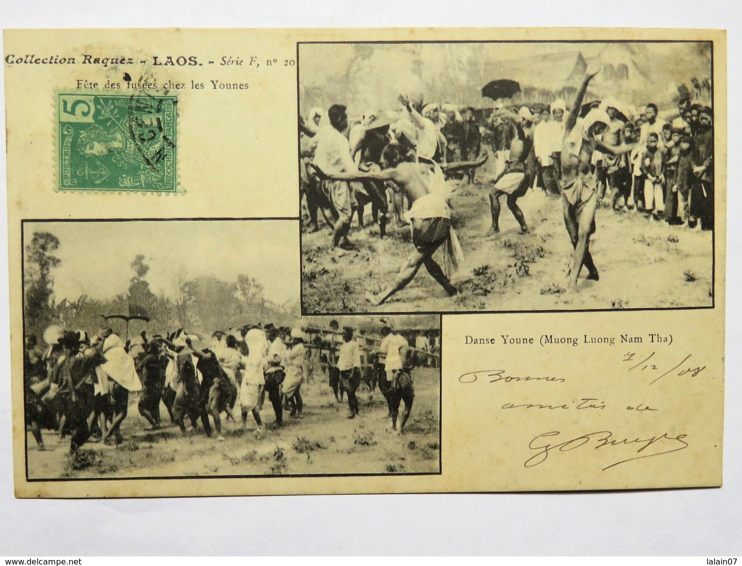 C.P.A. LAOS : Fête Des Fusées Chez  Les Younes, Danse Youne, Timbre En 1908, RARE - Laos