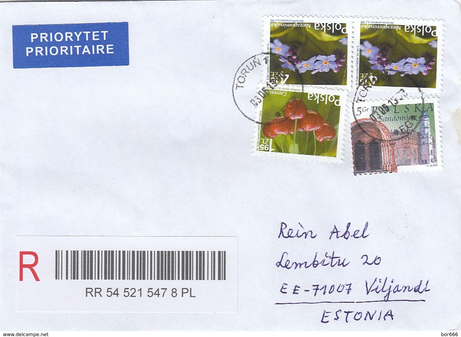 GOOD POLAND " REGISTERED "  Postal Cover To ESTONIA 2013 - Good Stamped: Flowers ; Cherry - Covers & Documents