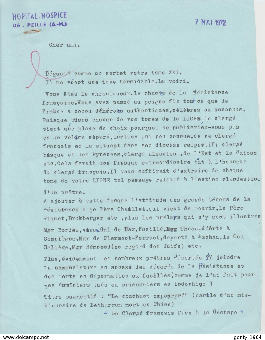 Lettre Autographiée Du Père Francis DELISSALDE ,  Adressée Au Colonel REMY - Autres & Non Classés