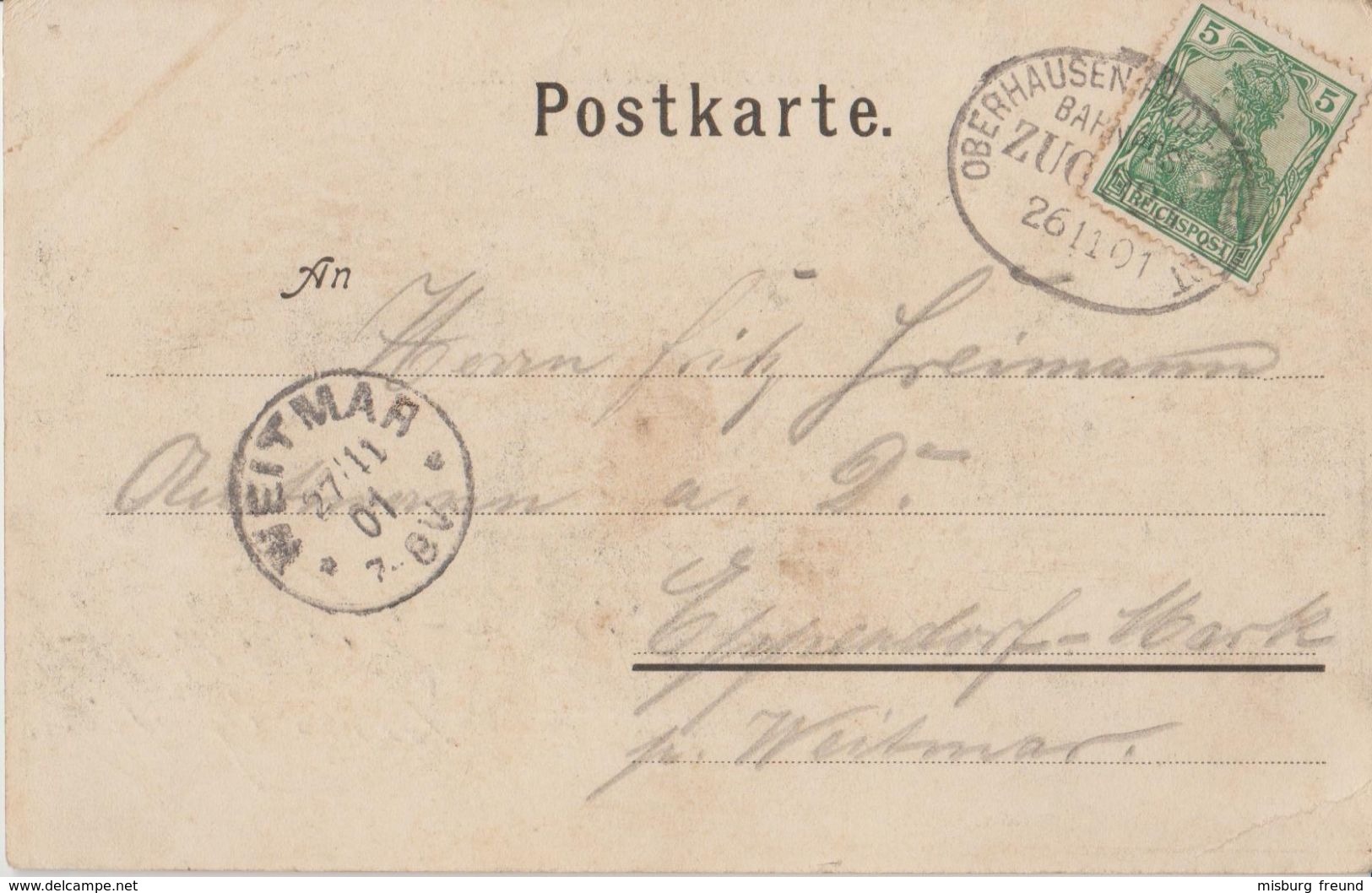 10 195 Ak Ruhrort Bahnpost "OBERHAUSEN(RHLD)-RUHRORT" 1901 - Gebruikt