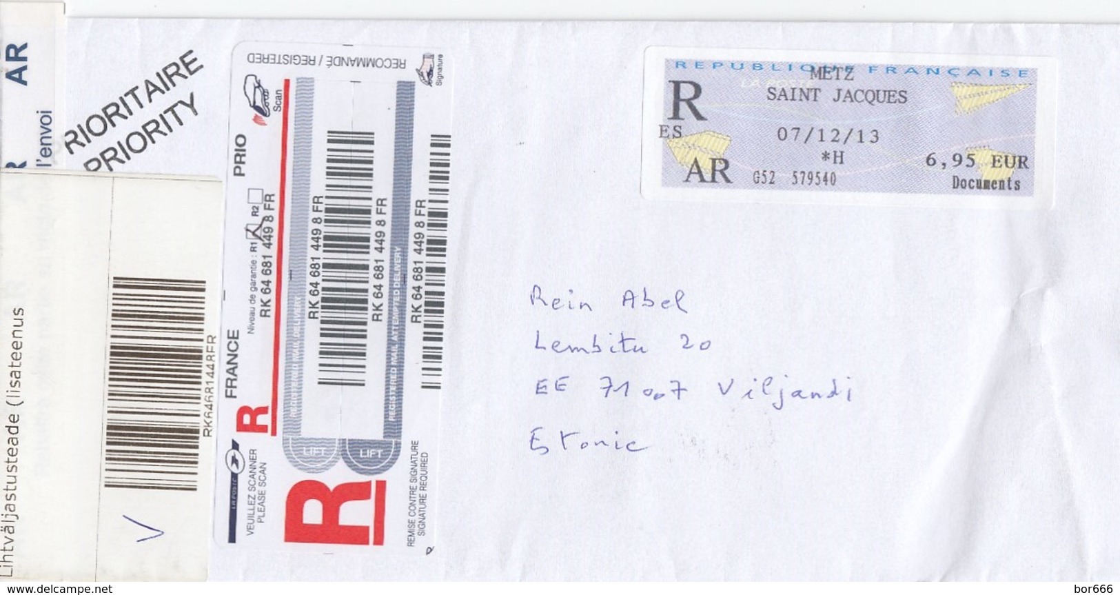 GOOD FRANCE " REGISTERED "  Postal Cover To ESTONIA 2013 - Covers & Documents