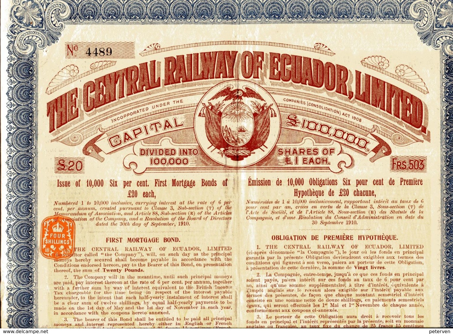 The CENTRAL RAILWAY Of ECUADOR, Limited; Obligation - Transports