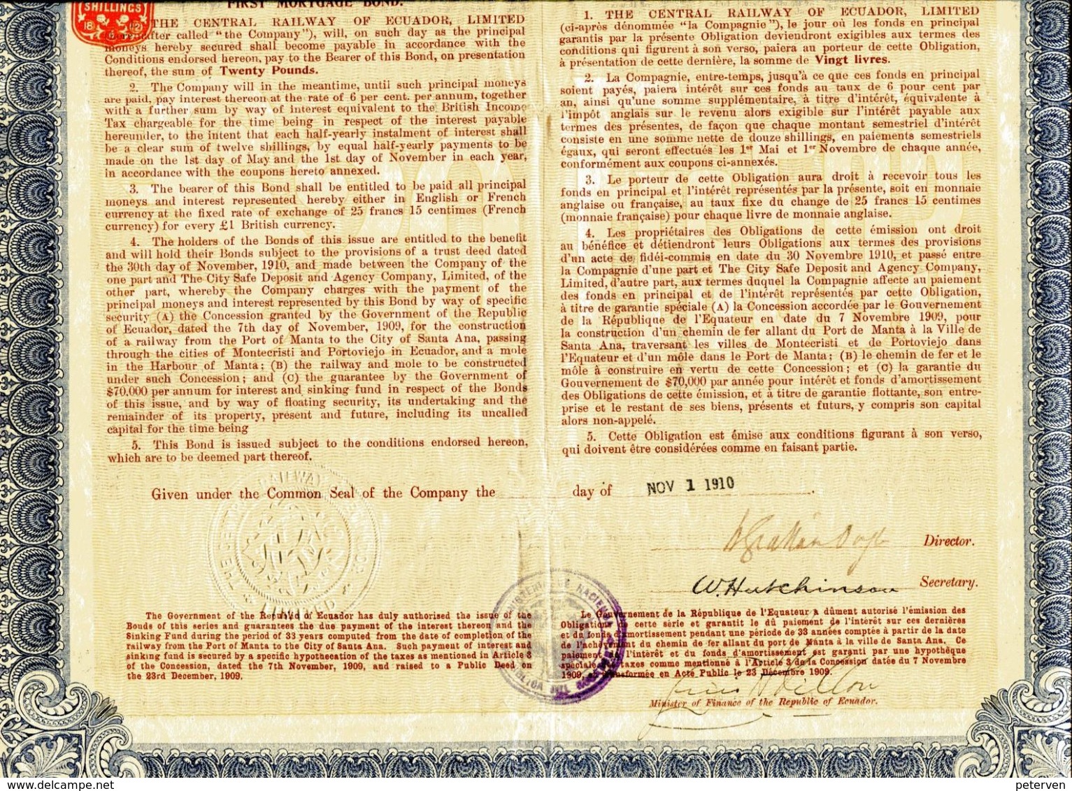 The CENTRAL RAILWAY Of ECUADOR, Limited; Obligation - Transports