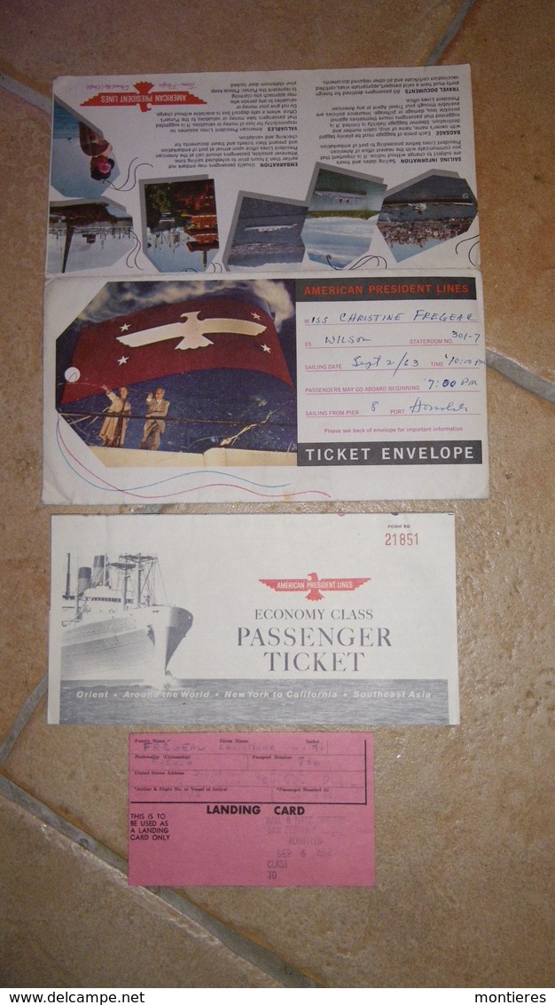 AMERICAN PRESIDENT LINES Ticket Envelope 1963 - Paquebot SS WILSON Economy Class Passenger Ticket - Etats-Unis