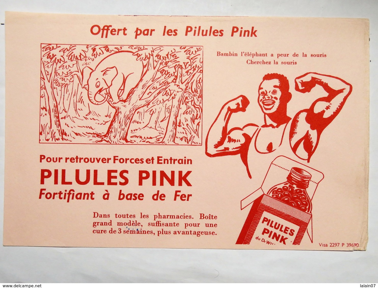 Buvard PILULES PINK Bambin L'éléphant A Peur De La Souris, Cherchez La Souris - Autres & Non Classés