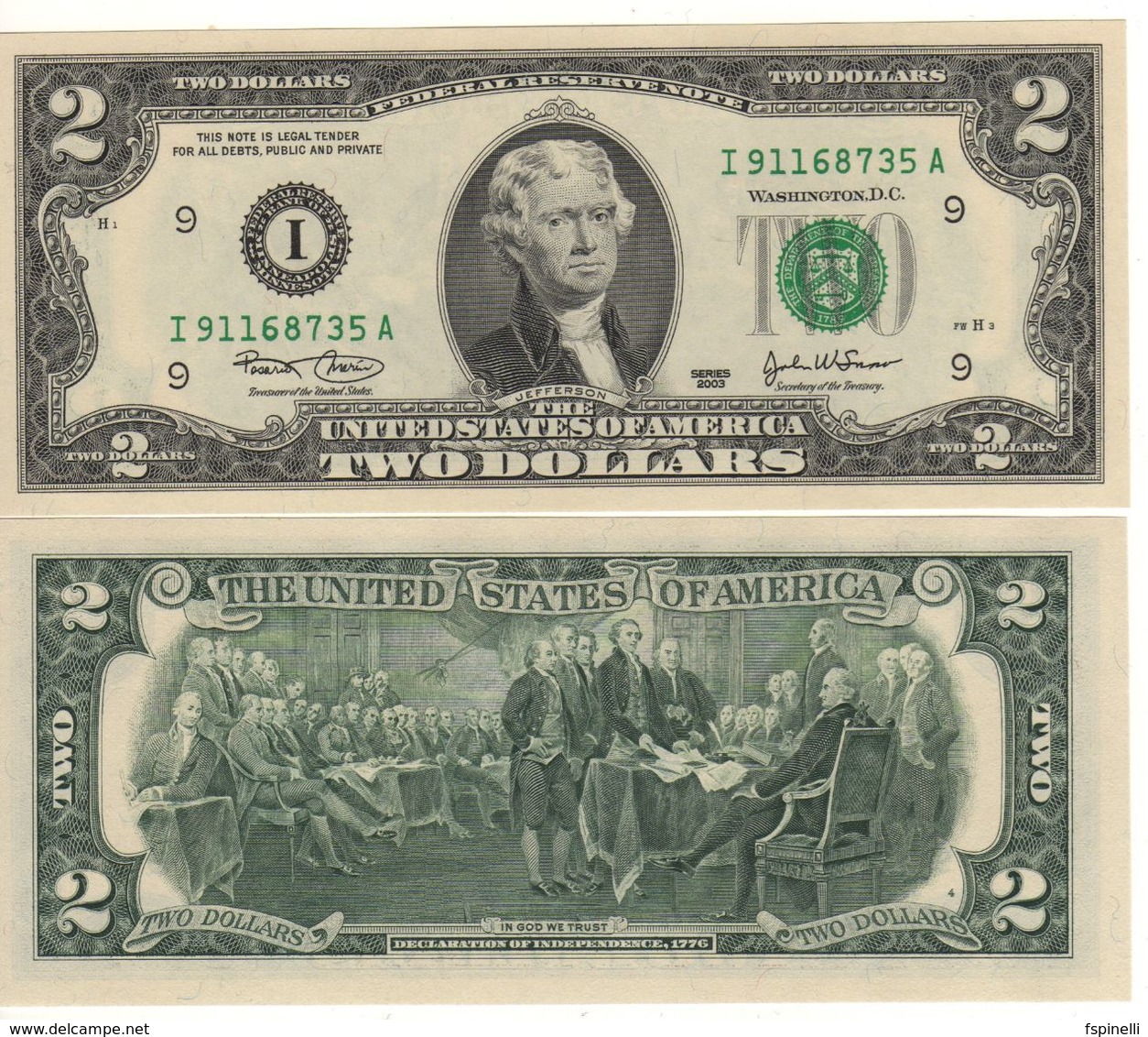 USA   $2 Bill  (dated 2003)  , P516a  Letter  I     UNC - Billets De La Federal Reserve (1928-...)