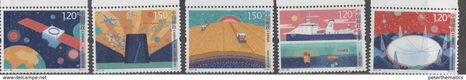 CHINA, 2017, MNH, SCIENCE , TECHNOLOGY, SHIPS, PLANES, SATELLITES, AGRICULTURE, 5v - Ships