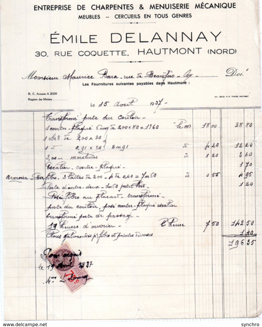 Facture ; Entreprise De Charpentes , Emile Delannay - 1900 – 1949
