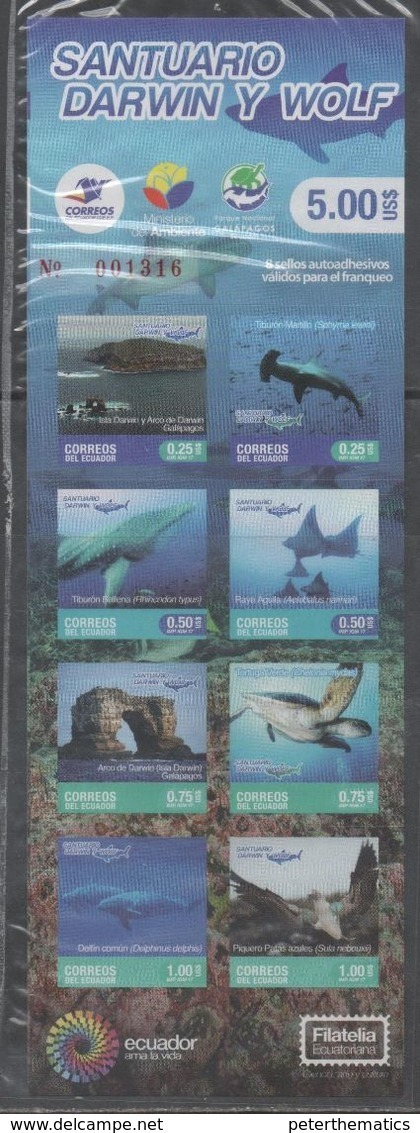 ECUADOR , 2017, MNH, DARWIN AND WOLF SANCTUARY, DOLPHINS, SHARKS, TURTLES, BIRDS, RAYS, BOOKLET - Schildpadden