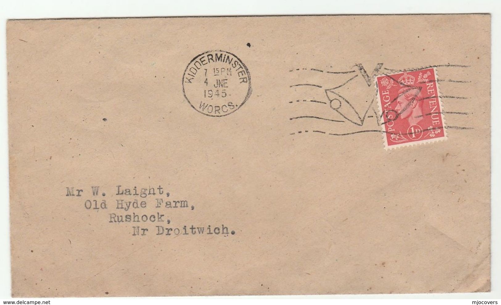 1945 GB GVI Stamps COVER Kidderminster  'V' Victory BELLS' SLOGAN Pmk Wwii - WW2