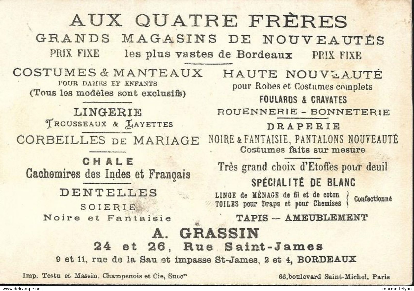 Chromo - Aux 4 Frères - Achille Grassin - Autres & Non Classés