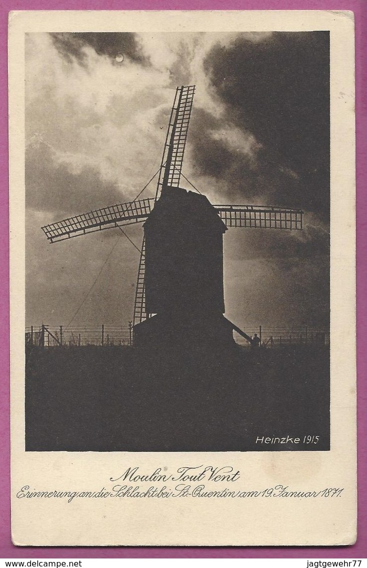 Orig.AK , Erinnerung An Die Schlacht Bei St.Quentin,Feldpostkarte    Mühle Moulin ,Molen, - Moulins à Vent