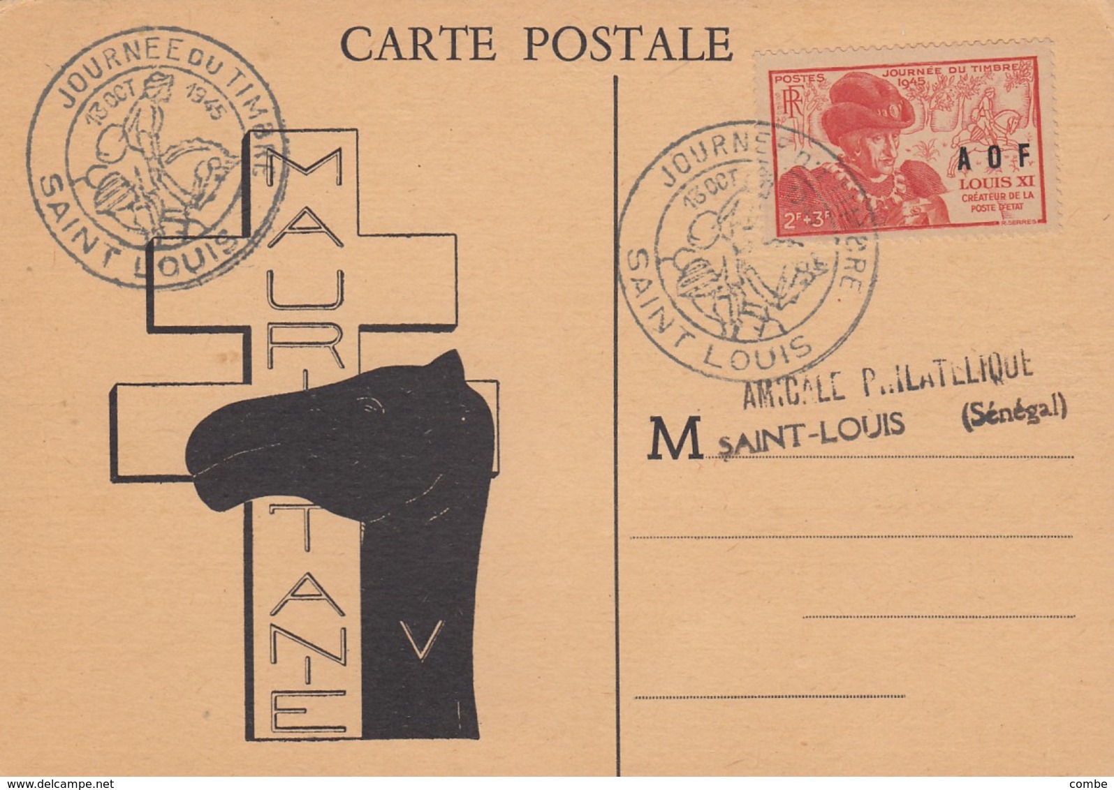 CARTE. JOURNEE DU TIMBRE 1945 AMICALE PHILATELIQUE DE ST LOUIS SENEGAL/ 3 - Lettres & Documents