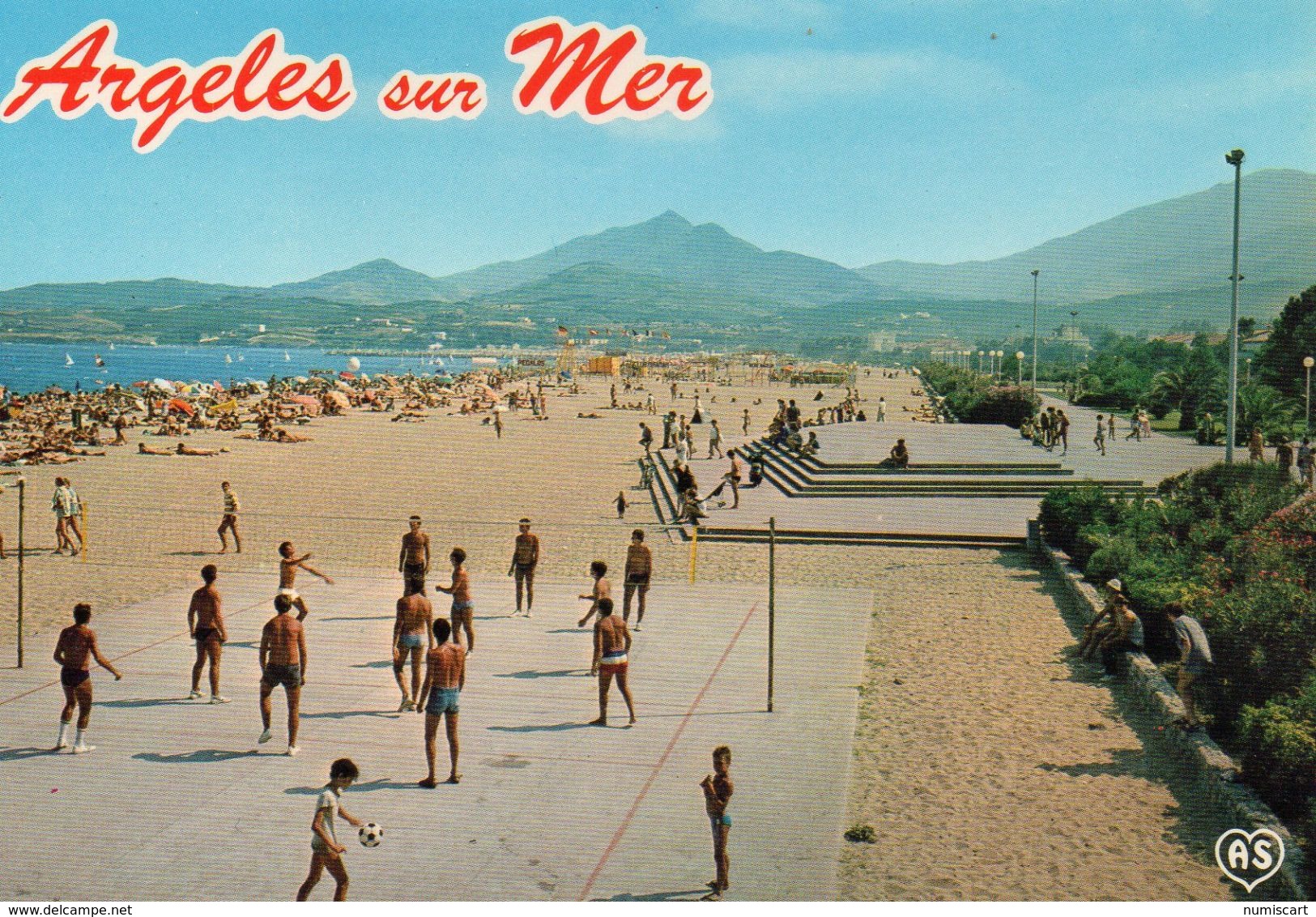 Argeles-sur-Mer Animée La Plage Volley-Ball Sport Au Fond Les Albères - Argeles Sur Mer