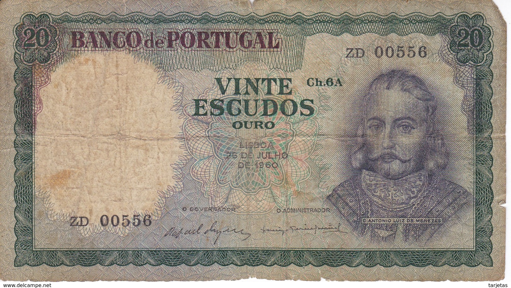 BILLETE DE PORTUGAL DE 20 ESCUDOS DEL AÑO 1960 (BANKNOTE) - Portugal