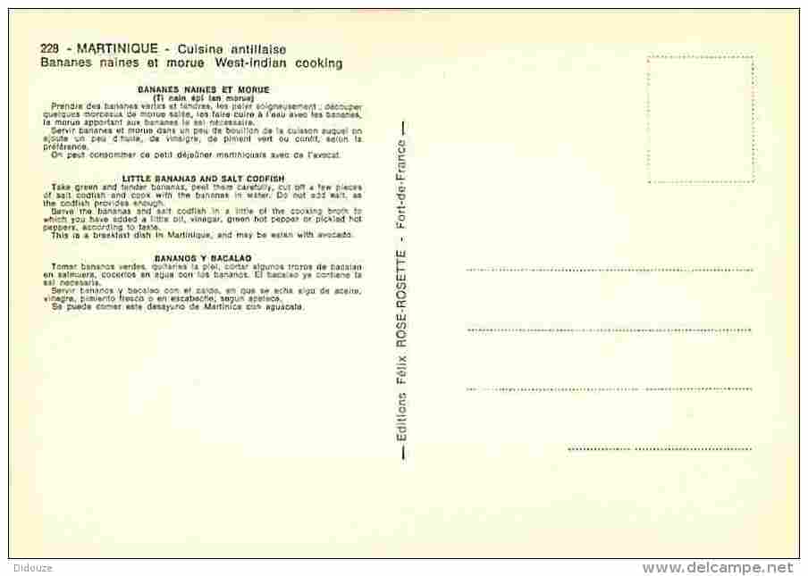 Martinique - Recette De Cuisine Antillaise - Bananes Naines Et Morue - Voir Scans Recto-Verso - Autres & Non Classés