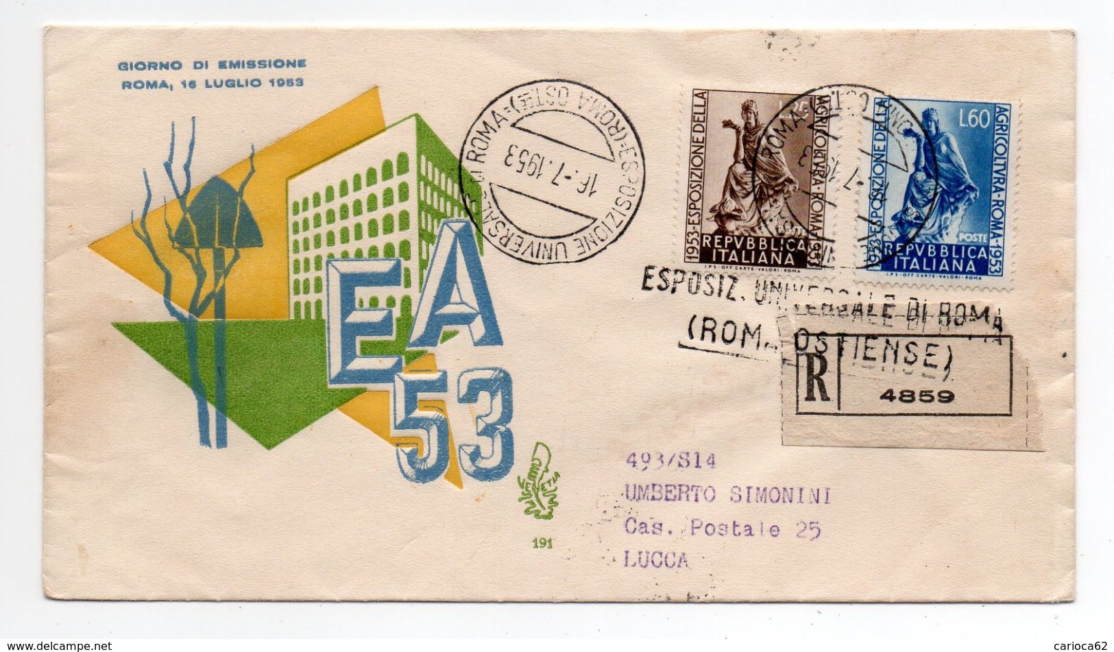 1953 - FDC " AGRICOLTURA " VIAGGIATA VENETIA  VEDI++++ - FDC