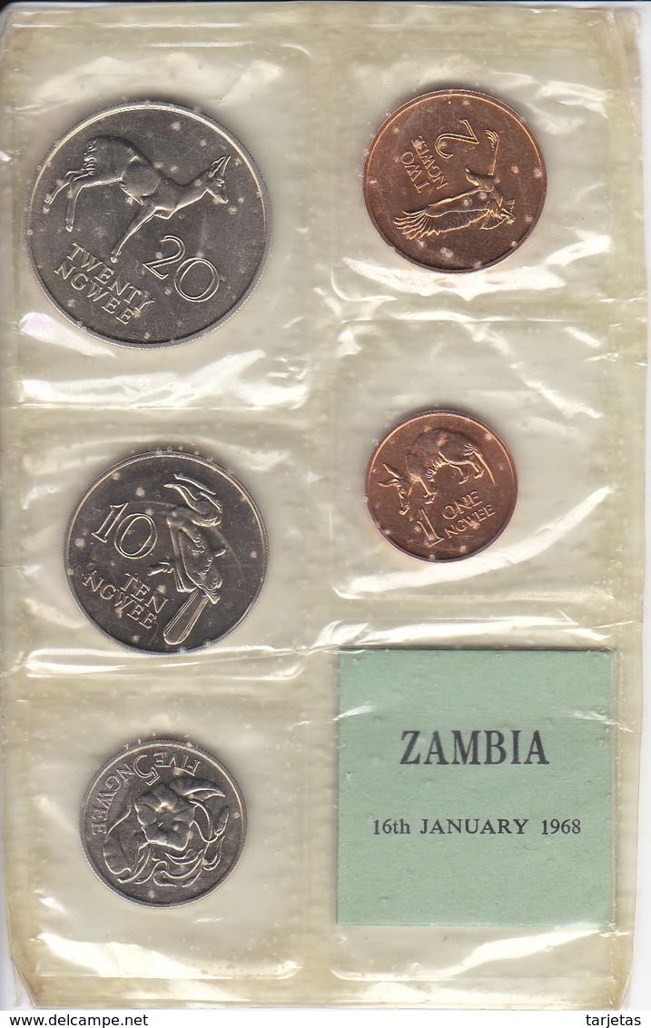 LOTE DE 5 MONEDAS DE ZAMBIA TODAS SIN CIRCULAR EN SU FUNA ORIGINAL (COIN) UNCIRCULATED - Venezuela