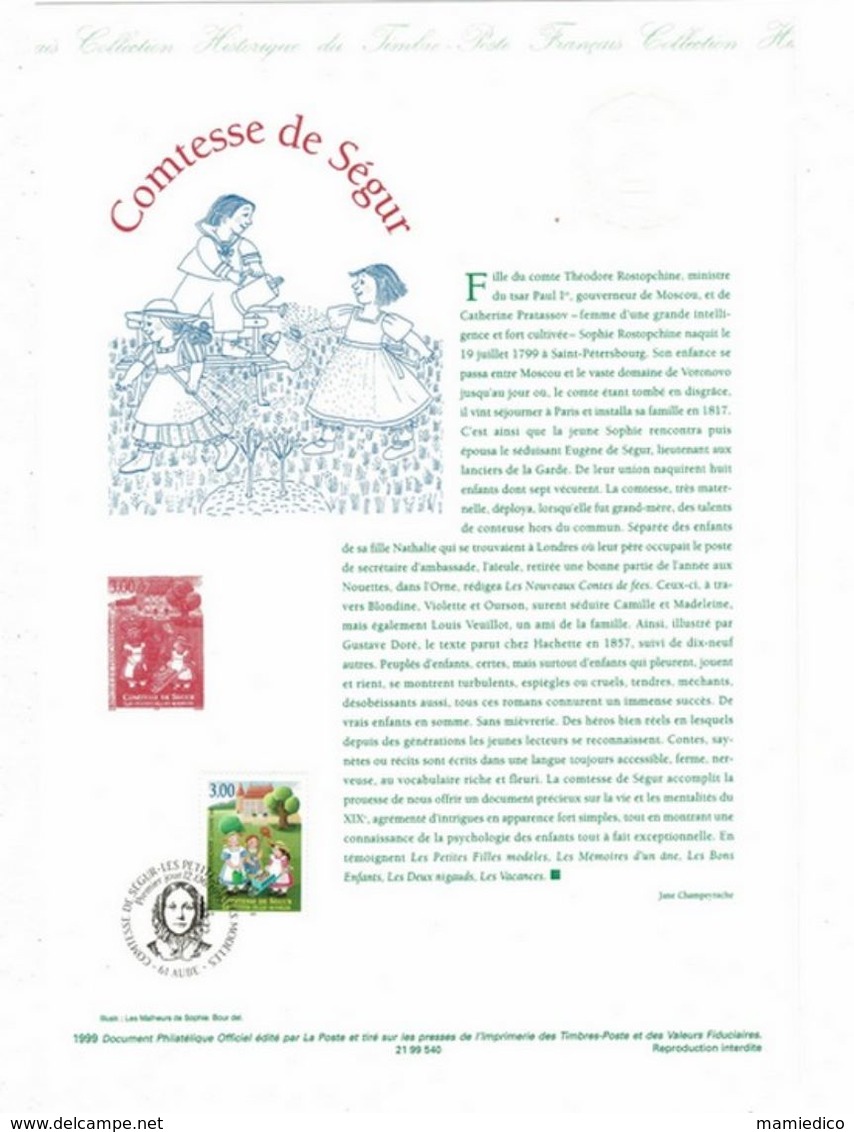 4 Documents FDC Littérature Jeunesse Jean De LA FONTAINE+PERRAULT Le Chat Botté+ La Comtesse De SEGUR+La Bande Dessinée. - Collections