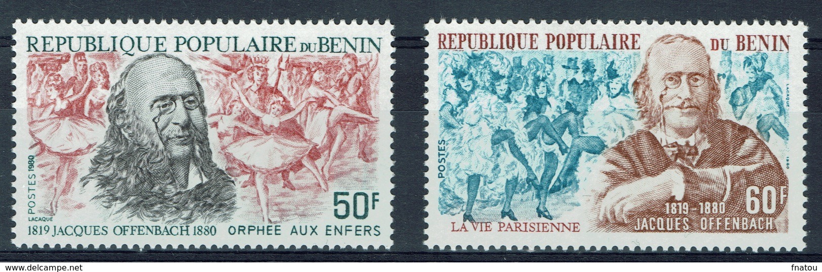 Benin, Jacques Offenbach, French Composer, 1980, MNH VF  A Pair - Benin - Dahomey (1960-...)