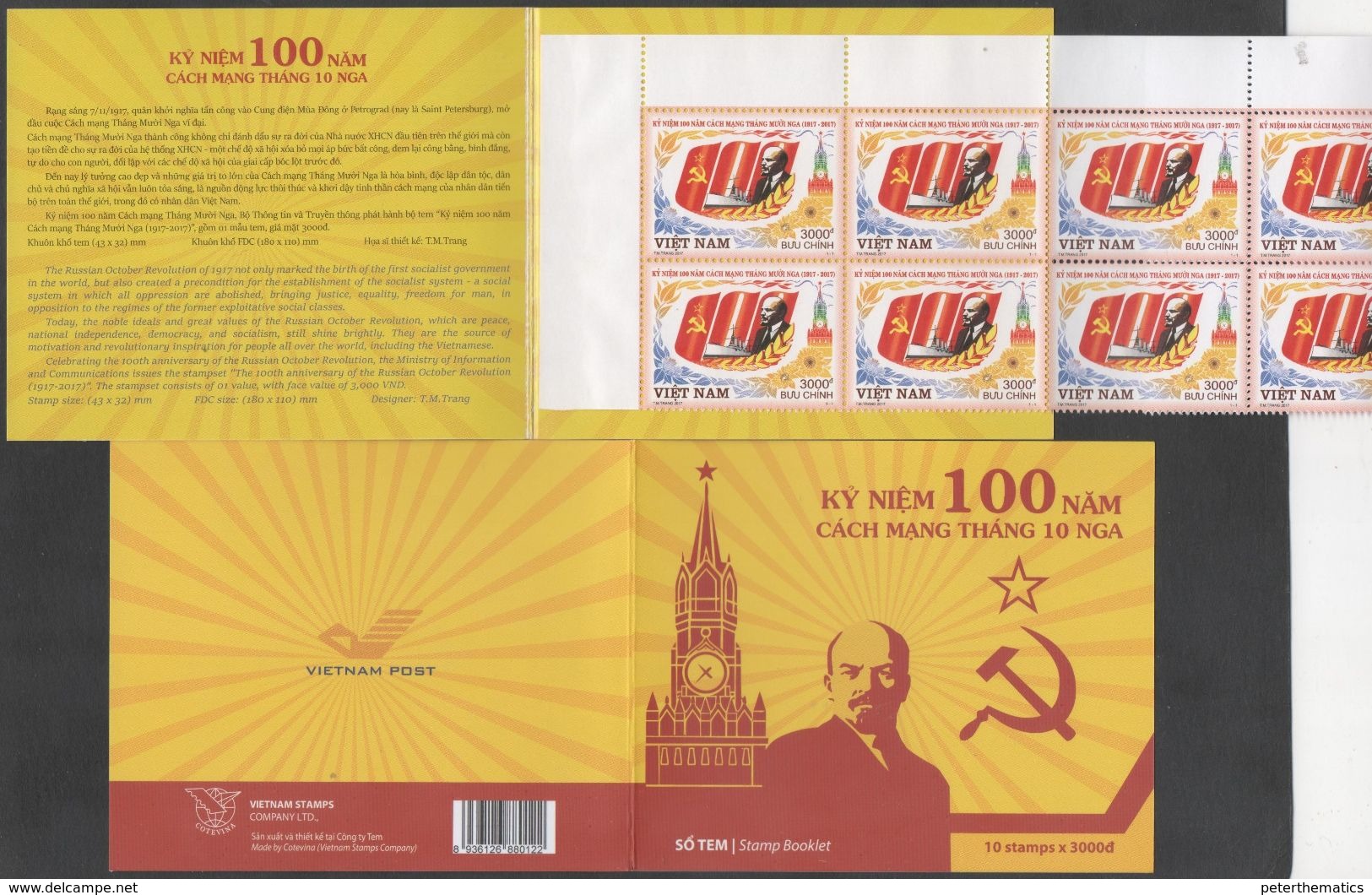 VIETNAM , 2017, MNH,OCTOBER REVOLUTION, LENIN, SHIPS, BOOKLET OF 10 STAMPS - Other & Unclassified