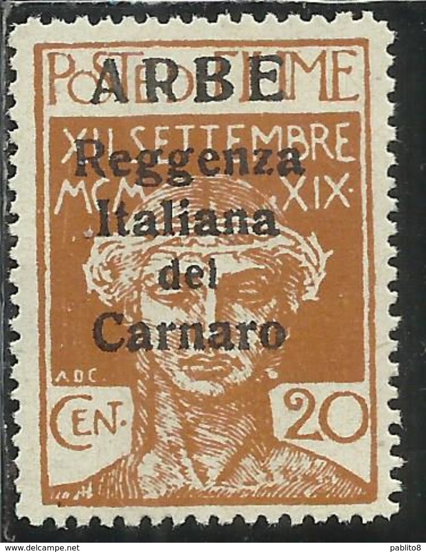 ARBE 1920 REGGENZA ITALIAN DEL CARNARO OVERPRINTED SOPRASTAMPA MODIFICATA SURCHARGE 20 CENT. MNH - Arbe & Veglia