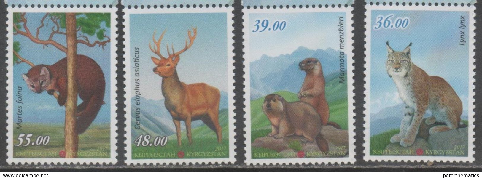 KYRGYZSTAN, 2017, MNH, FAUNA, RED BOOK, LYNX, FELINES, DEER, MOUNTAINS, 4v - Big Cats (cats Of Prey)