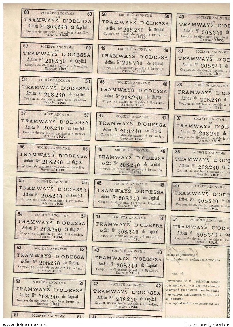 Action Ancienne - Société Anonyme Des Tramways D' Odessa - Titre De 1912 - - Bahnwesen & Tramways