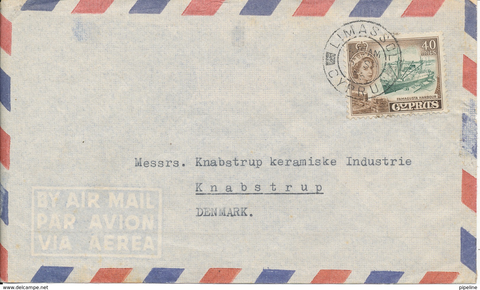 Cyprus Air Mail Cover Sent To Denmark 5-6-1956 Single Franked - Chypre (...-1960)