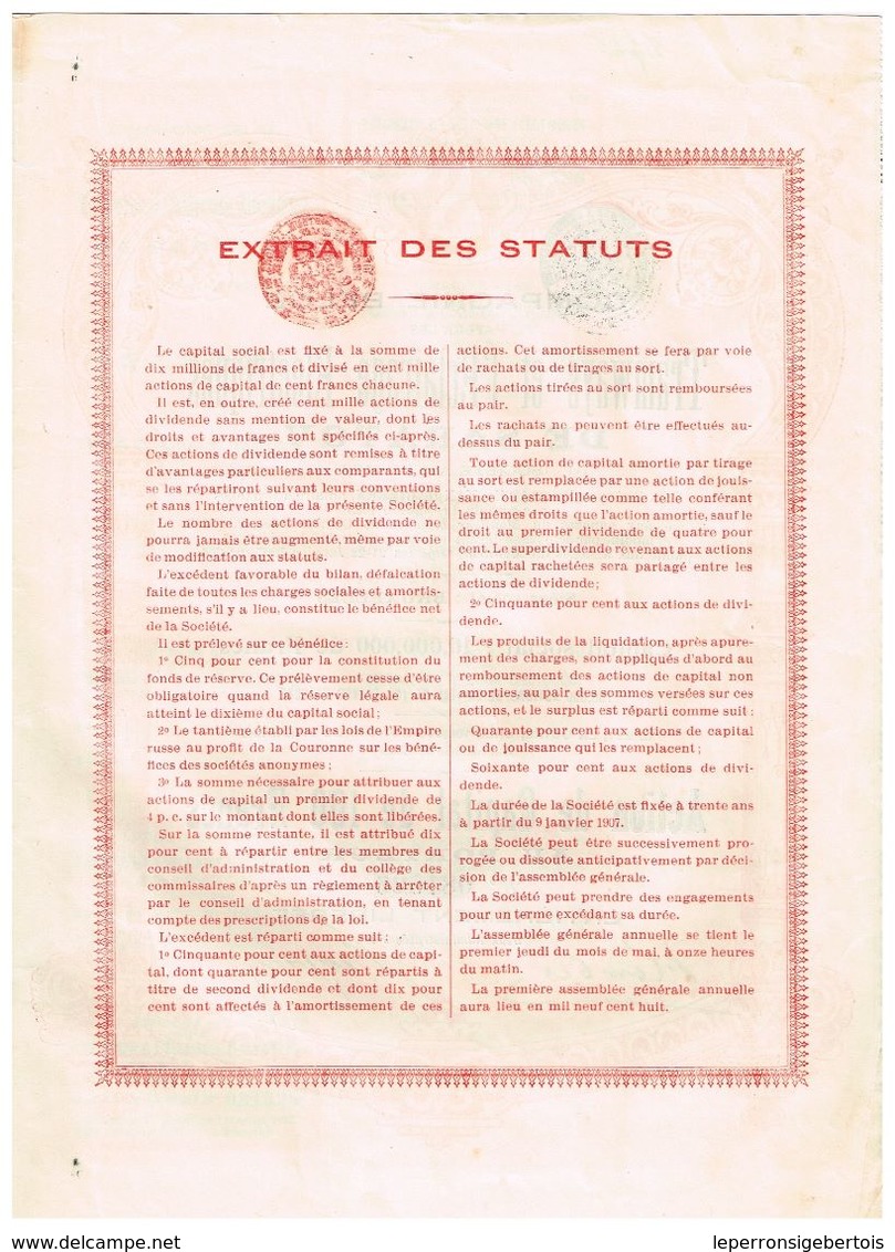 Action Ancienne - Compagnie Belge Pour Les Tramways Et L' Eclairage Electrique De Saratov - Titre De 1907 - - Ferrocarril & Tranvías