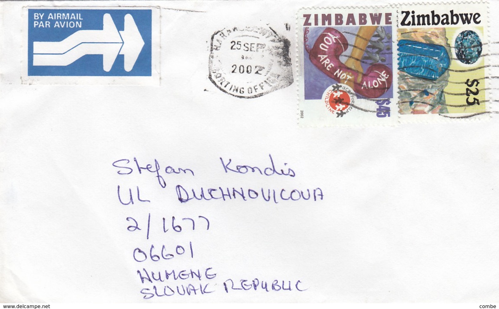 COVER ZIMBAWE TO SLOVAQUIE  / 3 - Zimbabwe (1980-...)