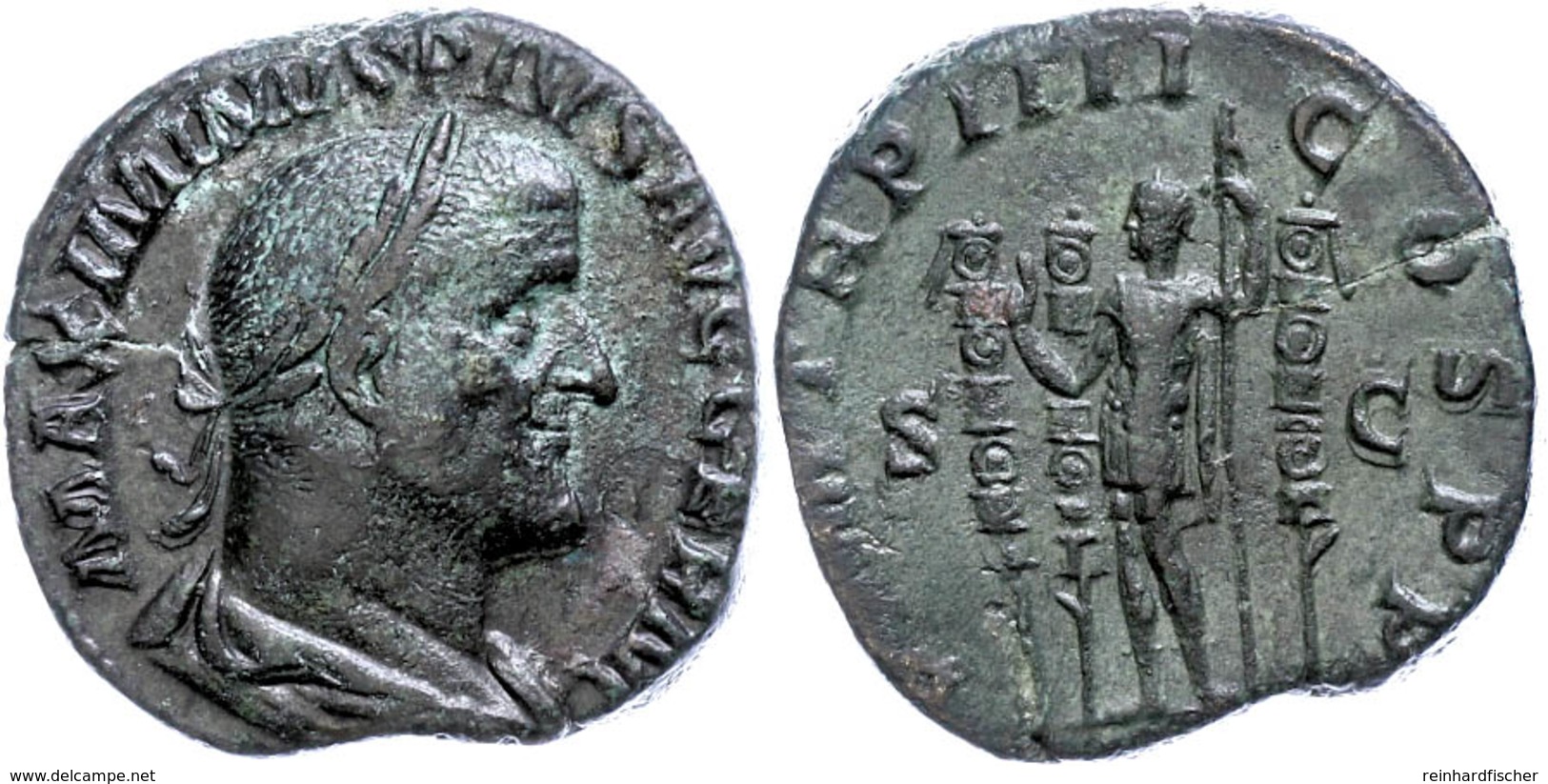 31 Maximinus Thrax, 238, Sesterz (17,93g), Rom. Av: Büste Nach Rechts, Darum "MAXIMINVS PIVS AVG GERM". Rev: Stehender K - Sonstige & Ohne Zuordnung