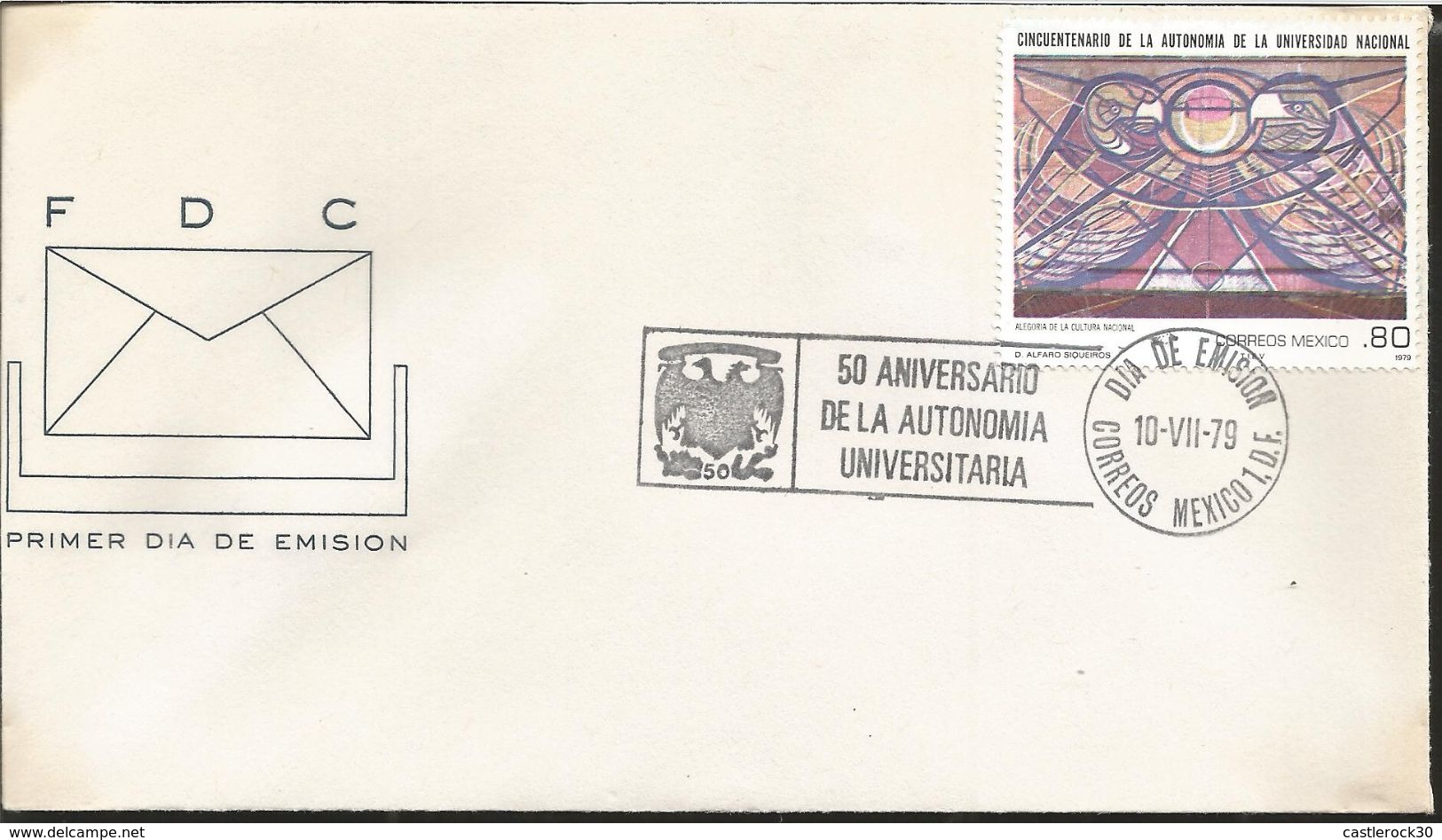 L) 1979 MEXICO, UNIVERSITY AUTONOMY, PAINTINGS, MURALS, NATIONAL UNIVERSITY, CULTURE, STUDENTS, SET OF 4, FDC - Mexico