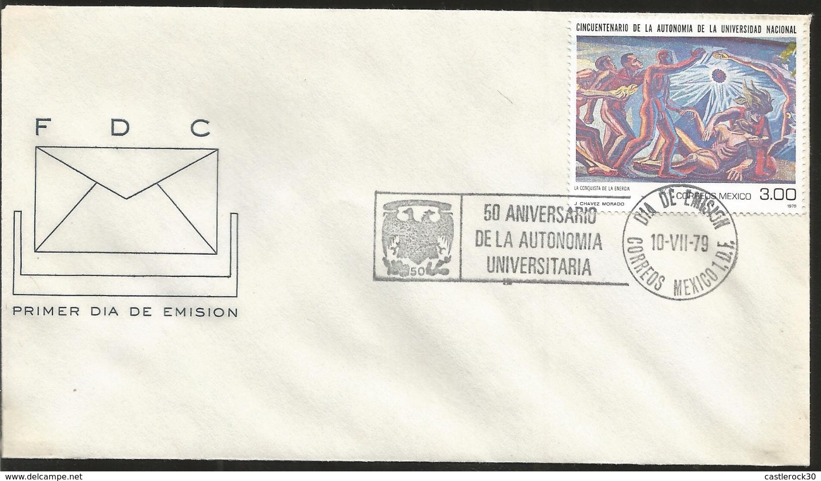 L) 1979 MEXICO, UNIVERSITY AUTONOMY, PAINTINGS, MURALS, NATIONAL UNIVERSITY, CULTURE, STUDENTS, SET OF 4, FDC - Mexico