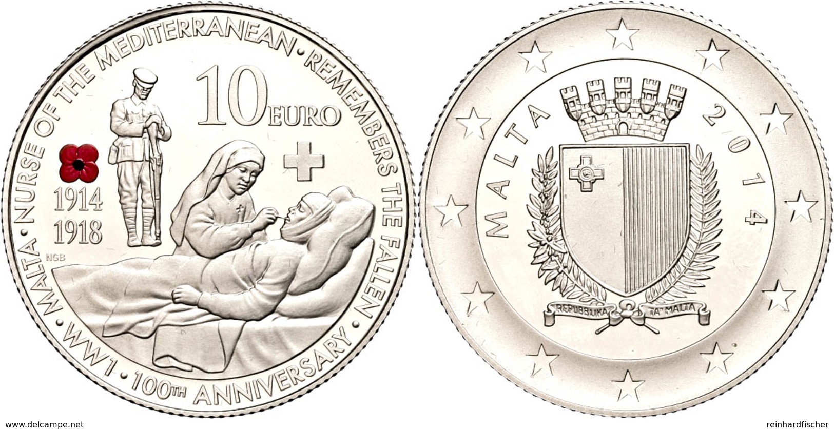 582 10 Euro, 2014, 100 Jahre I. Weltkrieg, Mit Zertifikat In Ausgabeschatulle, Fingerabdruck, PP.  PP - Malta