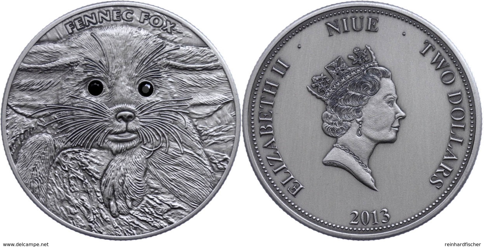 642 2 Dollars, 2013, Fennec Fox Baby, 1 Unze Silber, Antik Finish, Etui Mit OVP Und Zertifikat, St. Auflage Nur 999 Stüc - Niue