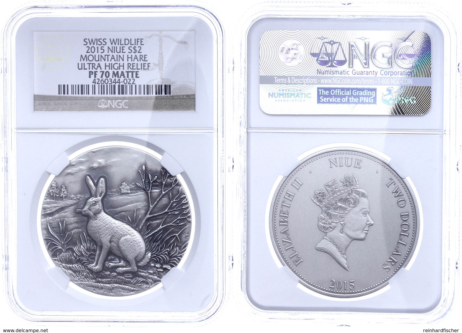 683 2 Dollars, 2015, Swiss Wildlife-Hase, In Slab Der NGC Mit Der Bewertung PF 70 Matte. - Niue