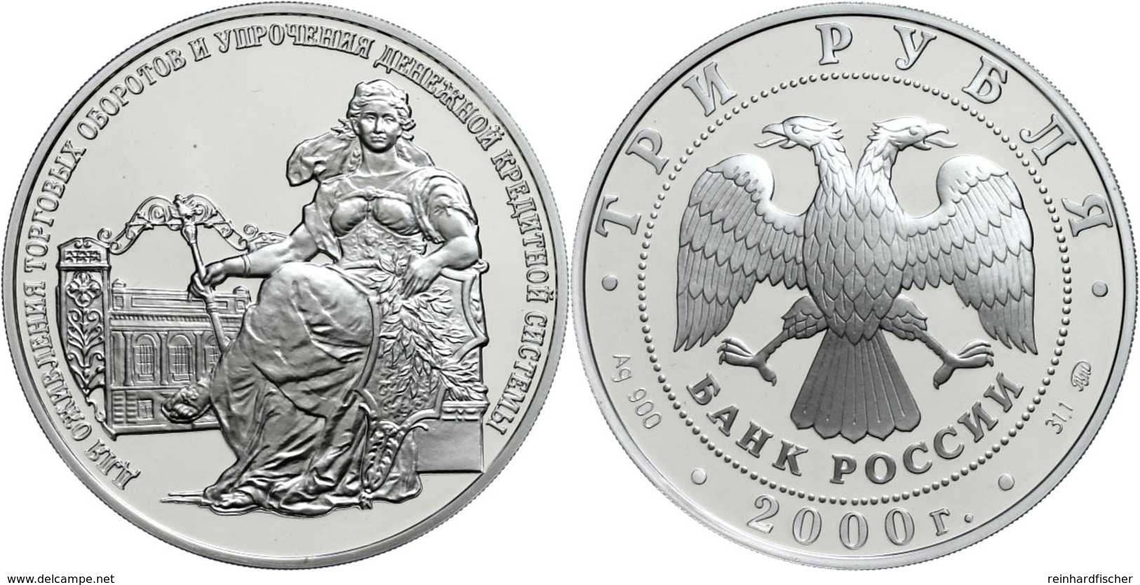 786 3 Rubel, Silber, 2000, 140 Jahre Russische Staatsbank, Parch. 1083, In Kapsel, PP. Auflage 3000 Exemplare!  PP - Russia
