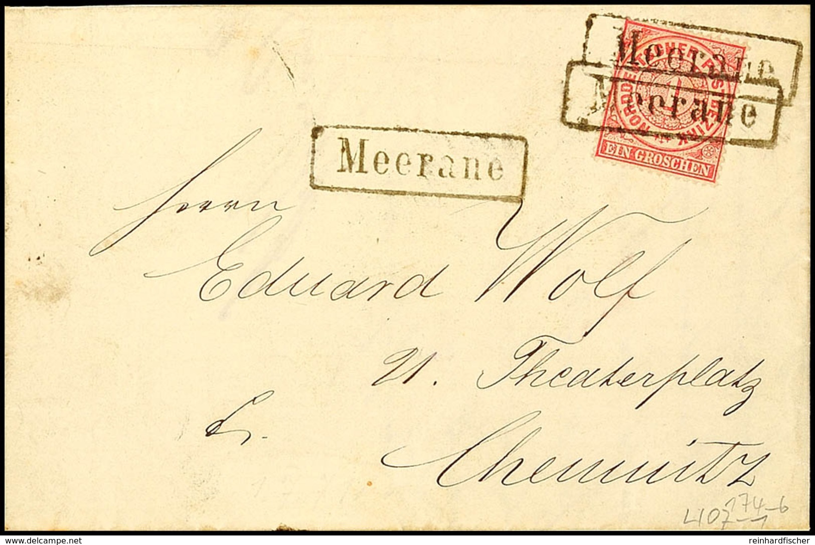 1508 "MEERANE", Schwarzer R1 Auf Brief Mit 1 Gr. NDP 3mal Klar Abgeschlagen U. Auf Postkarte, Frankiert Mit 1/2 Gr. Brus - Saxony