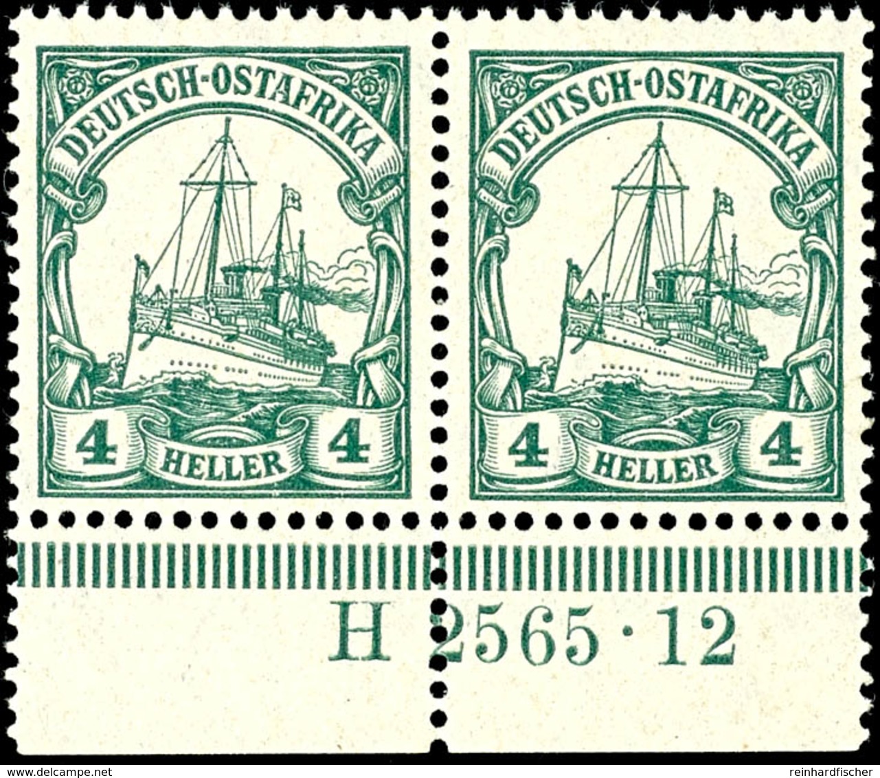 3220 4 Heller Kaiseryacht, Waagerechtes Unterrandpaar Mit HAN "H 2565.12", Tadellos Postfrisch, Mi. 90.-, Katalog: 31HAN - Deutsch-Ostafrika