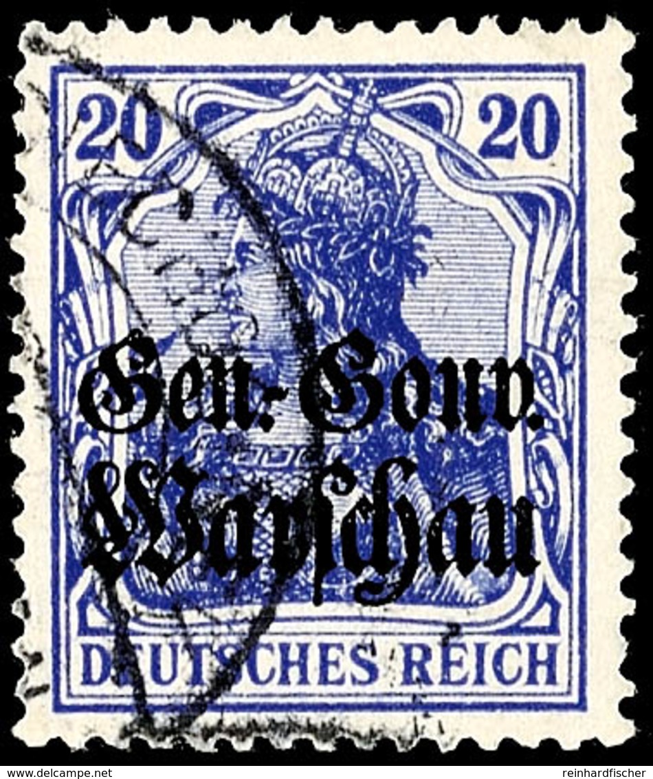 3455 20 Pfennig Germania Mit Schwarzem Bdr.-Aufdruck, Dunkelviolettblau, Tadellos Gestempelt, Fotobefund Wasels BPP (201 - Other & Unclassified