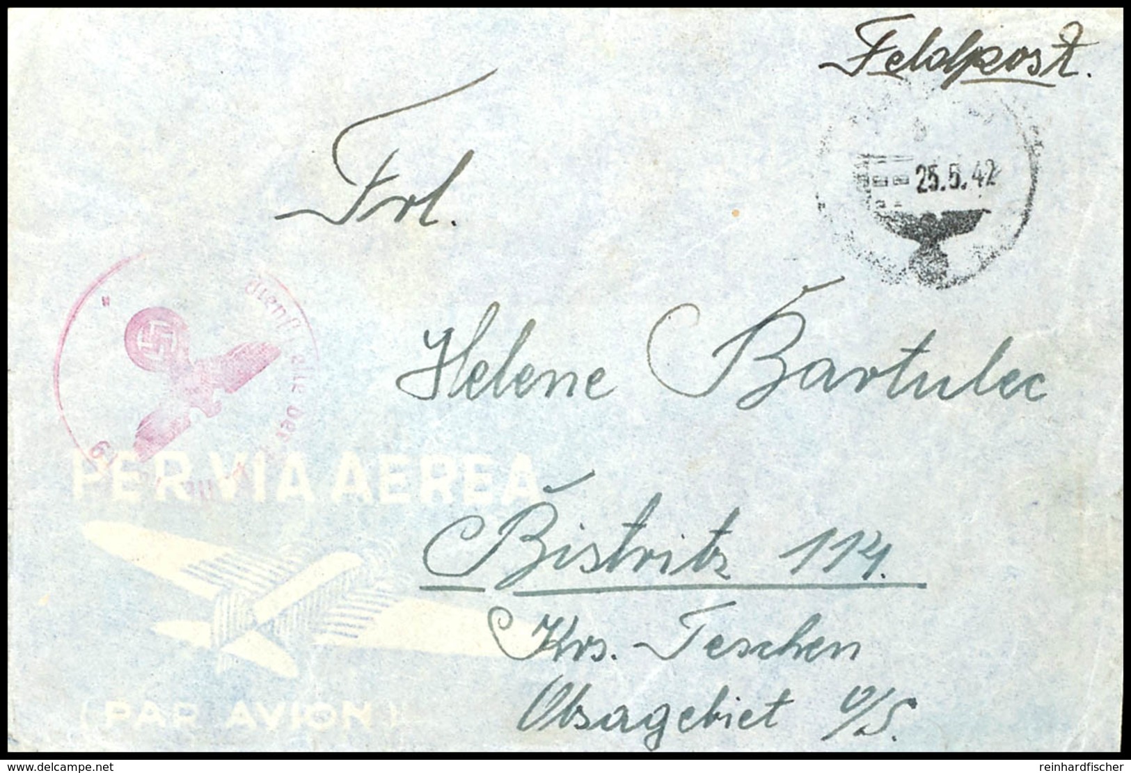4788 1942, Feldpost-Brief (italienisches Luftpost-Couvert) Mit Norm-Stpl. "25.5.42" Sowie Mit Brief-Stpl. Und Absenderan - Other & Unclassified