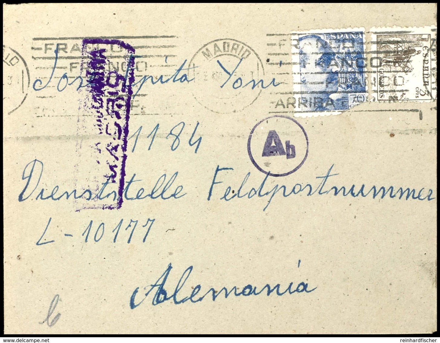 4817 1943, Spanischer Arbeiter In Der Wehrmacht, Brief Mit Spanischer Frankatur über 75 CTS Für Auslandsporto, Das Aber  - Other & Unclassified