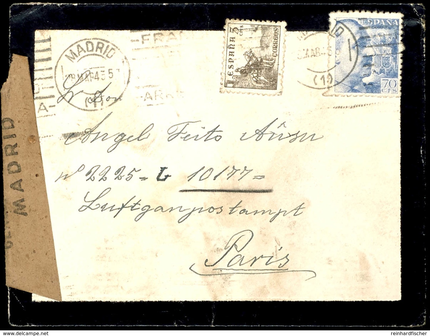 4819 1943, Spanischer Arbeiter In Der Wehrmacht, Brief Mit Spanischer Frankatur über 75 CTS Für Auslandsporto, Das Aber  - Other & Unclassified